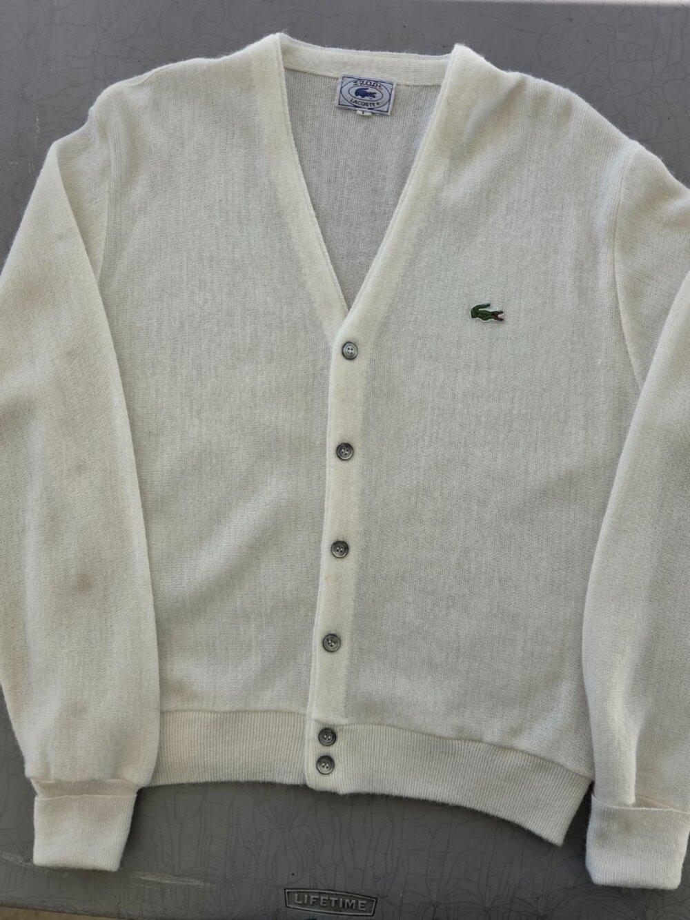Vintage Izod Lacoste Sweater Men's Knit Cardigan 80s White Gator Size Large